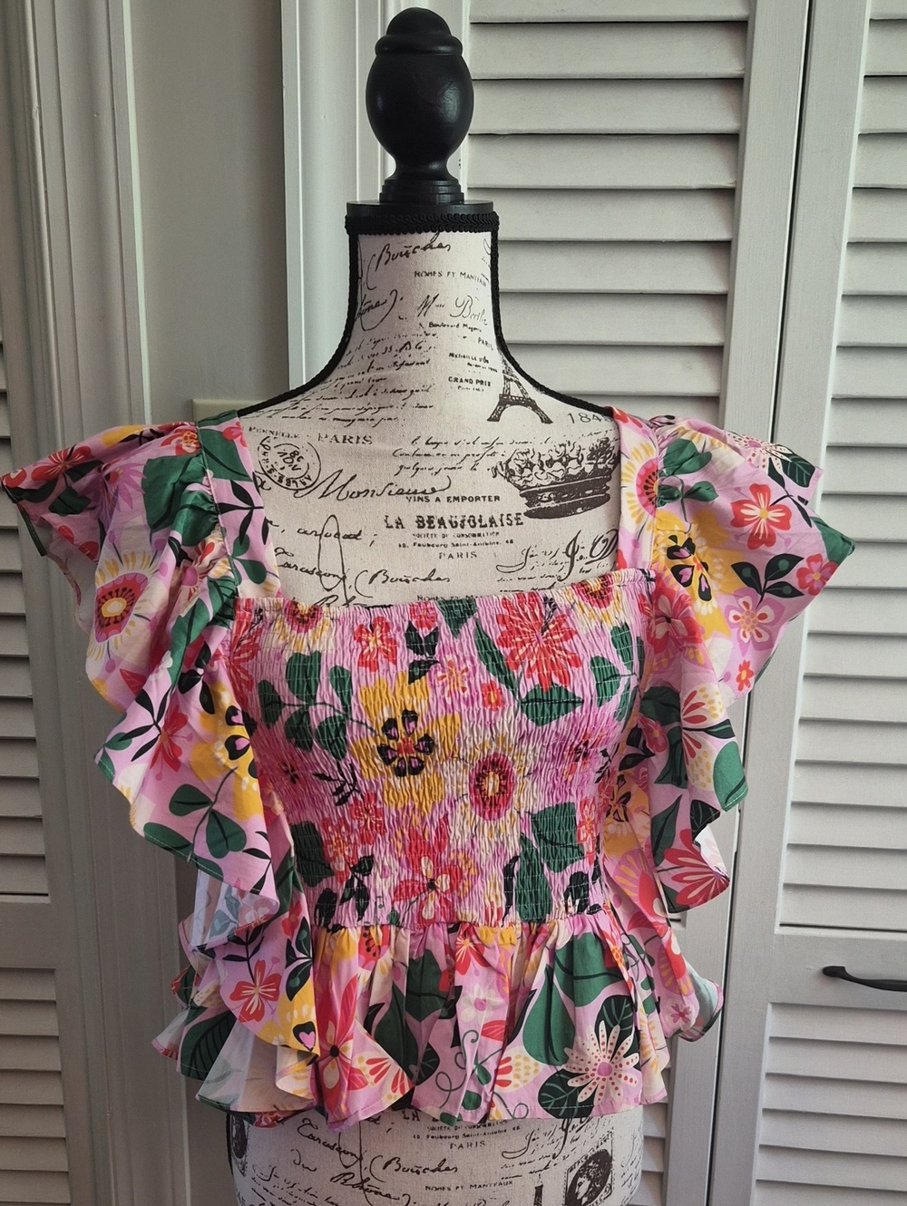 Floral Smocked Ruffle Sleeve Women’s Top - FLORAL